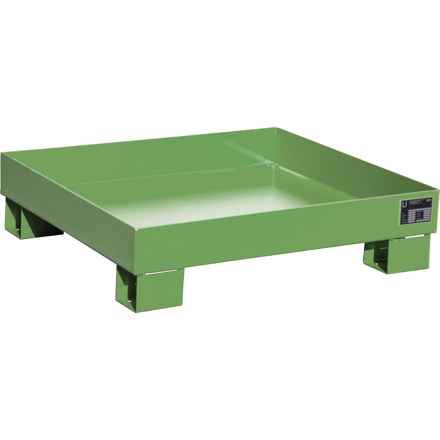 eurokraft | Stahl-Auffangwanne | LxBxH 800 x 900 x 220 mm | lackiert grün RAL 6011 | ohne Gitterrost | LxBxH 800 x 900 x 220 mm, lackiert grün RAL 6011, ohne Gitterrost
