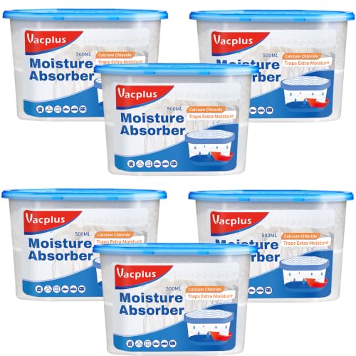 Image of Vacplus Moisture Absorber, 6 Pack, Strong Absorption, Fragrance Free | Closet, Bathroom, Kitchen, Study, Odor Eliminator, Dehumidifier Bucket