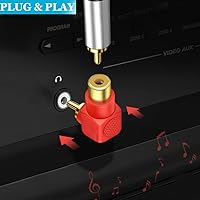 Vista 6 de Adaptador RCA macho a hembra de ángulo recto, paquete de 4, conector RCA M/F de 90 grados, codo chapado en oro (2 negros + 2 rojos)
