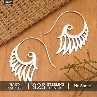NOVICA Artisan Handcrafted .925 Sterling Silver Hoop Earrings | Half Hoop Waving Shape Vintage Earrings | Balinese | Jewelry Dangle Earring | Winged Beauty