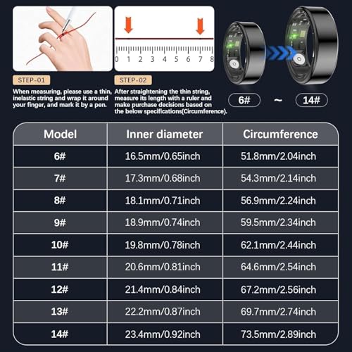 Image of Health Tracker Ring, Smart Health Ring for Women Men with Heart Rate, Blood Oxygen, Sleep Monitor, Steps,Calories, No Subscription Fee, IP68 Waterproof Smart Ring for iPhone & Android (Black, 8#)