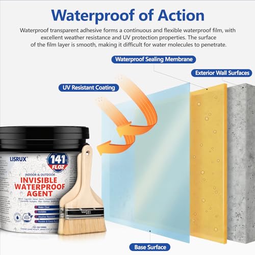 Invisible Waterproof Agent, 141 Oz Transparent Waterproof Coating for Roof Repair, Walls, Window, Bathroom, Kitchen, Water-Based Clear Sealant, Indoor & Outdoor Transparent Water Proof Sealant