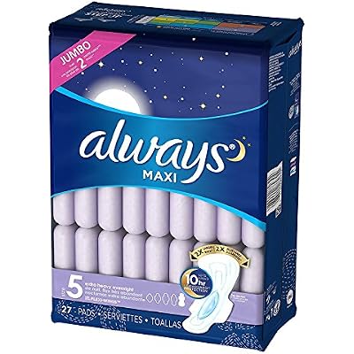Always Maxi, Size 5, Extra Heavy Overnight Pads with Flexi-Wings, Unscented, 27 Count. 2 Pack. (Includes (2) 27-Count Packages So You are Getting 54 Pads Total.) Jumbo Pack. Over 4 Month Supply.