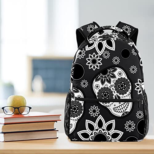Sac à dos tête de mort et fleurs pour campus et voyage