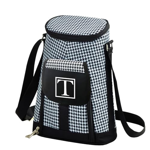 Picnic at Ascot Personalized Monogrammed Stylish 2 Bottle Insulated Wine Tote Bag with Cheese Board, Knife and Corkscrew