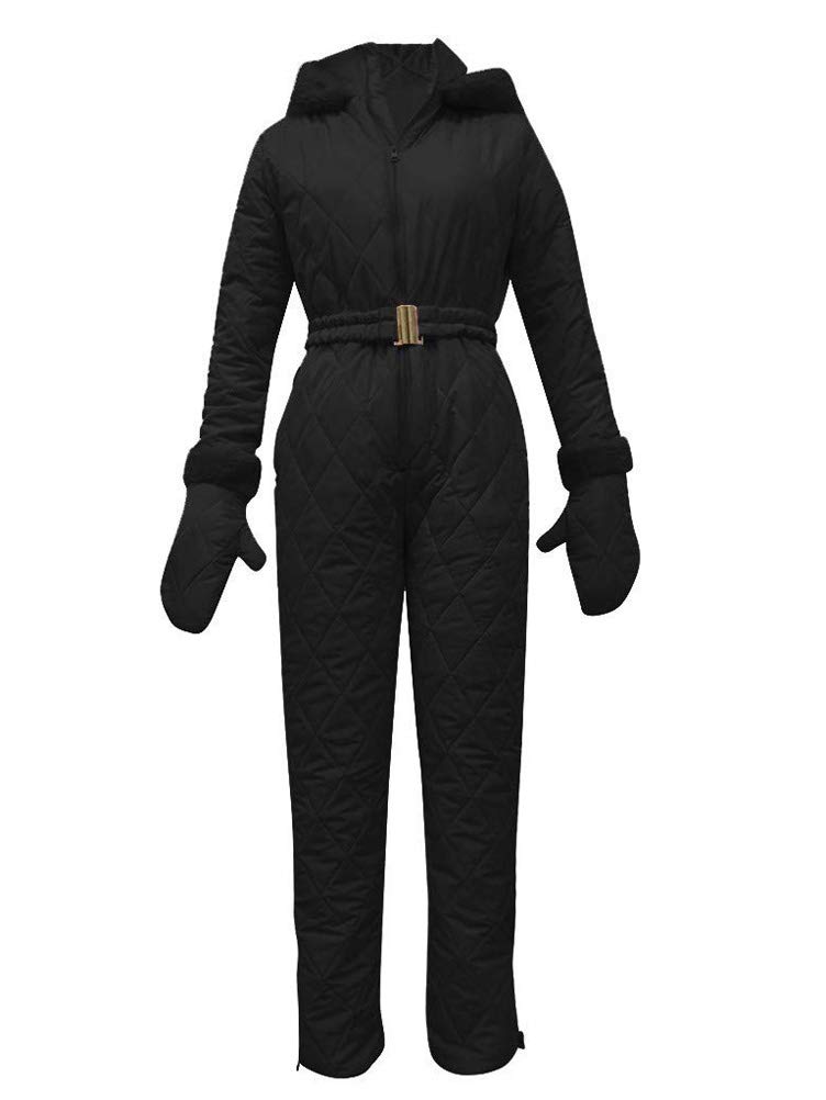 Minetom Damen Einteiliger Skioverall Winter Warme Schnee Skifahren Sätze Outdoor Jumpsuit Langer Overall mit Kapuze Reißverschluss Skianzüge wasserdicht Schneeanzug
