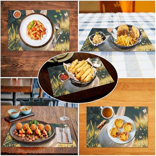 Sets de table lavables en vinyle tissé blanc durable pour salle à manger
