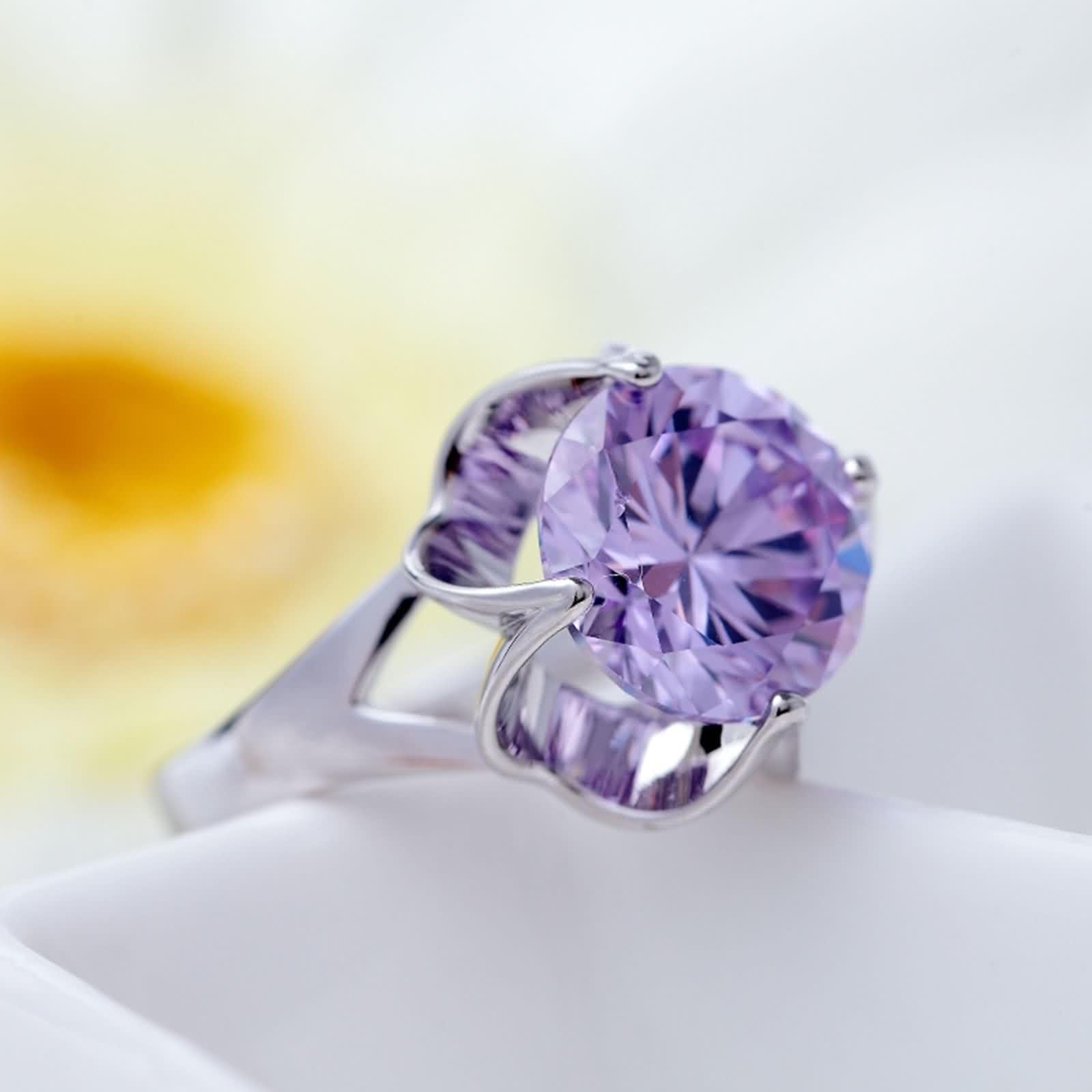 Anillos de boda simples para mujer, oro amarillo de 14 quilates con amatista, anillos de oro redondos solitarios para mujer, talla 4-11