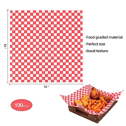 100pcs Deli Paper Sheets 12x12", Premium Food Basket Liners, Grease Resistant Wax Paper Sheets for Food, Classic Checkered Sandwich Wrapping Paper for Party, Festival and Outdoors, JIRNGLA - Image 4