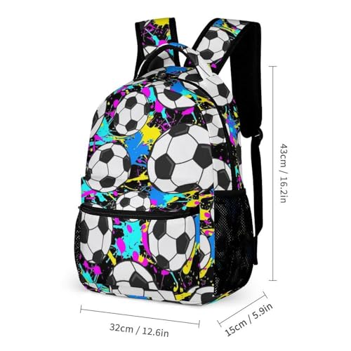 Soccer Backpack for Kids Girls Boys School, 16 Inches Cool Soccer Theme Bookbag, Adjustable, Lightweight, Large Capacity, Colorful Backpack for School3