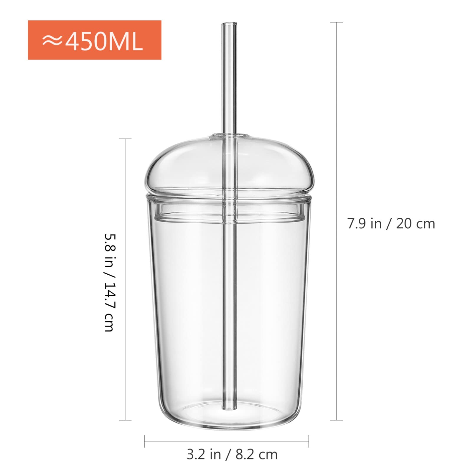 DOITOOL Lot de 2 tasses en verre transparent avec couvercles et pailles, 473,6 ml, pour café, thé, eau, cocktail, gobelet réutilisable avec couvercle et paille pour thé aux bulles, jus, café glacé