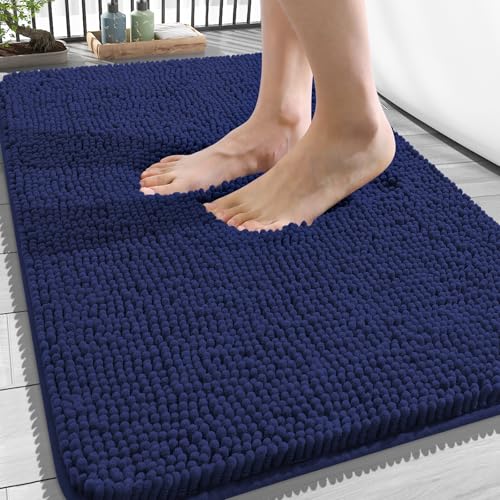 Image of OLANLY Bathroom Rugs 34x21, Extra Soft Absorbent Chenille Bath Rugs, Rubber Backing Quick Dry, Machine Washable Bath Mats for Bathroom Floor, Tub and Shower, Home Decor Accessories, Twilight Sapphire