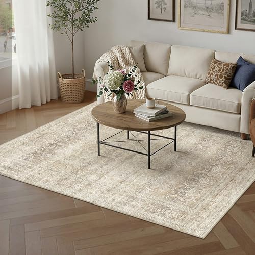 HUGEAR 5x7 Washable Area Rug Beige Vintage Neutral Living Room