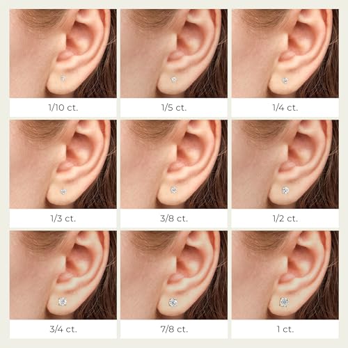 Gilded Lab-Grown Diamond Stud Earrings for Women| 925 Sterling Silver Studs and 14KT Gold 925 Plated Silver | Hypoallergenic Fine Jewelry | 4-Prong Basket, Push Back Nut | Round Cut, SI1 Clarity, F Color | 1/10,1/5,1/4,1/3,3/8,1/2,3/4,7/8,1 Carat Total Weight - Image 7