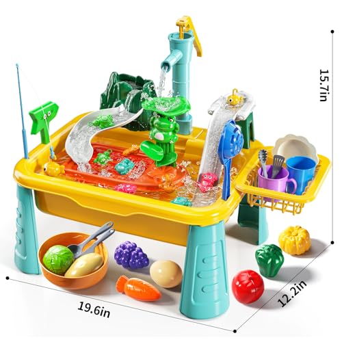 JUKUDAHU Water Table Play Sink Toy for Kids 3 4 5 6 Years Old - Outdoor Kitchen with Running Water, Fishing Games, Toddler Water Play Table for Kids Ages 3-8, Beach Outdoor Toys, Summer Gifts