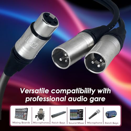 Image of MX xlr male to female microphone cable wire 3 pin mic cable microphone cord wire mic cable 5 meter for Guitar Audio Speaker Cable Multicolor (XLR Female to Dual XLR Male, 1.5 MTR)