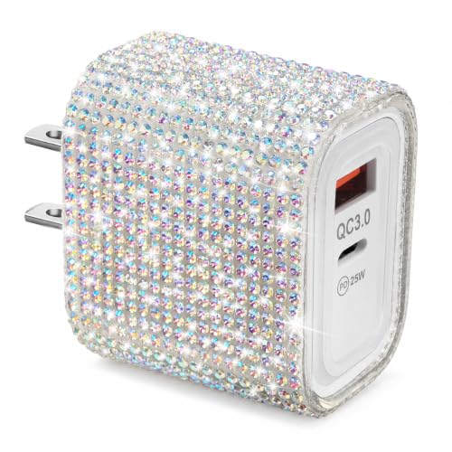 Image of Aolcev for iPhone Charger Fast Charging Bling USBA USB C Charging Block 30W | Rhinestones Type C Charger Blocks for iPhone 17 16 15 14 13 12 iPad Bling Fast USB C Adapter for Samsung S26 S25 S24 Colorful