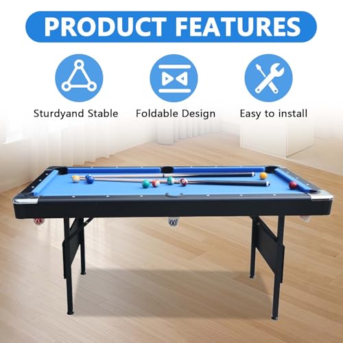 Billiards Table, 5.5 Ft Foldable Pool Table, Balls, Brush, Triangle Rackand, Chalk, for Basements, Adult Rrec Room and Family Game Room - Image 3