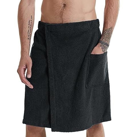 FUNTALE Men Soft Wearable Bath Towel, Men’s Bath Wrap, Coral Fleece Bath Towel,Adjustable Body Wrap Towel for Men (1 PC) (Black-L) Cover