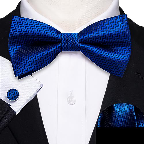 Image of YOHOWA Mens Bow Tie Set Paisley Pre-tied Bowties Adjustable with Handkerchief Cufflinks Gold Ring Set Wedding Prom Party