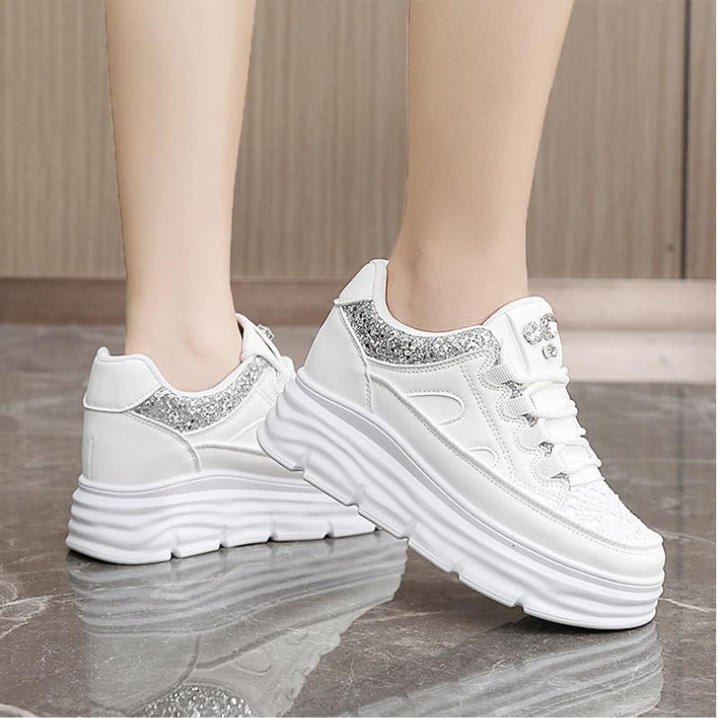 Women's Platform Sneakers Fashion Chunky Casual Walking Shoes Sparkly Rhinestone Fashion Lace Ups Trainers4
