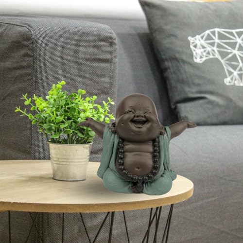Śmiejący się Budda powitalny - Statuetka na szczęście - Dekoracja Zen i Feng Shui - dla relaksującej i duchowej atmosfery - Pomysł na prezent - Szerokość: 9 cm - Kolor: zielony i brązowy - Zen'Light
