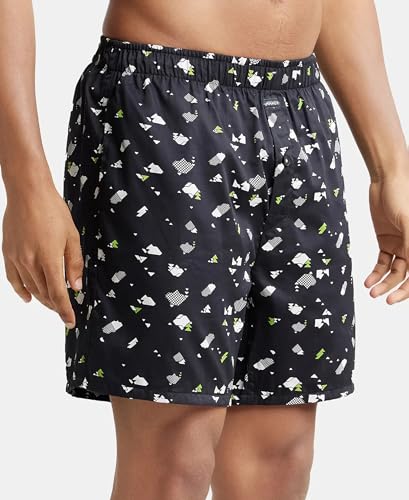 Image of Jockey NY07 Men's Super Combed Cotton Satin Weave Printed Boxer Shorts with Side Pocket