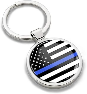 3D Metal USA United States of America American National Flag Thin Blue Line Police Support Keyring Key Chain Gift Men Women Keychain Giftbox KK 252