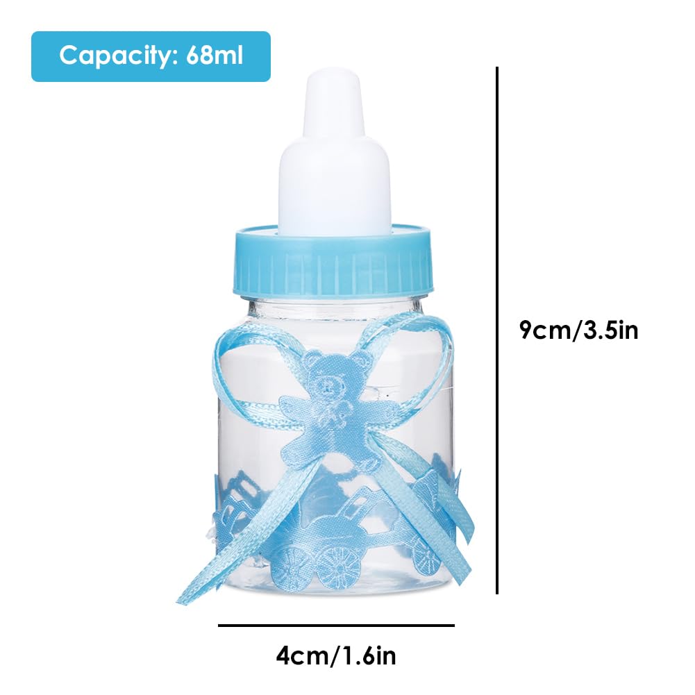 24 Pezzi Mini Scatola di Caramelle Forma di Biberon, Blu Mini Bottiglia di Caramelle Plastica per Neonato per Baby Shower Maschietto Bomboniera Battesimo