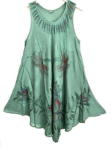 Vestido Mujer de Verano,Sin Manga,Talla Unica,Made in India (Verde)