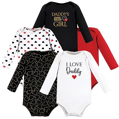 Hudson Baby Unisex Cotton Long-Sleeve Bodysuits, Girl Daddy Red Black
