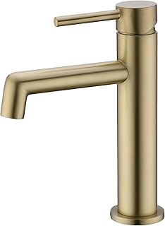 Bathroom Basin Mixer Faucet,Brass Deck Mounted Single Lever&Hole Hot and Cold Mixing Lavatory Washbasin Sink Taps, Brushed Gold