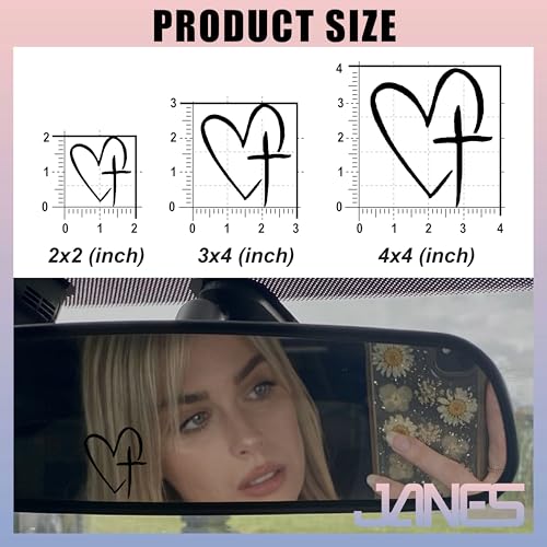 Image of JANES 3pcs Cross Heart Decal, Size 2x2'' UV DTF Transfer Car Mirror Decal, Rearview Mirror Decal, Faith Car Mirror Decals, Trendy Car Decals for Women Men, Christian Jesus Lover Car Decals for Trucks
