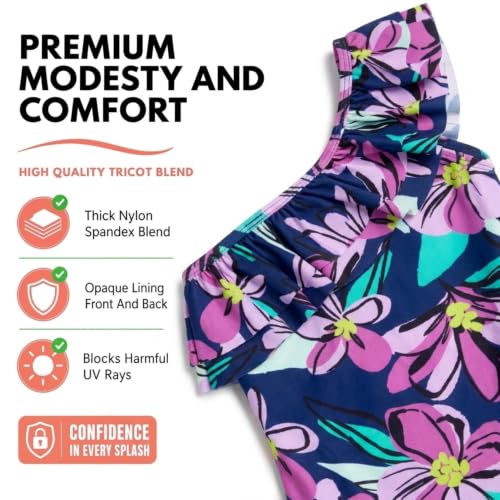 Image of Kanu Surf Girls Morgan Floral Ruffle 1-Shoulder 1-piece Swimsuit