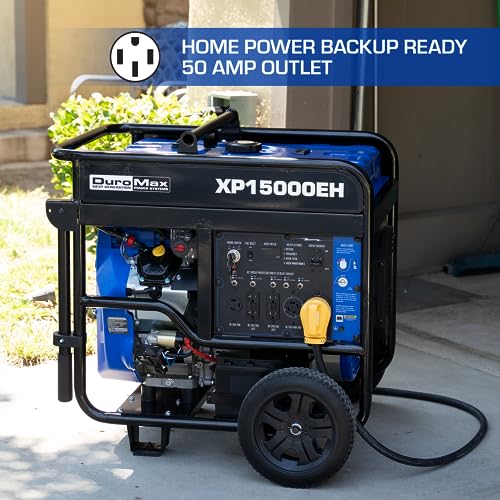 Image of DuroMax XP15000EH Dual Fuel Portable Generator-15000 Watt Gas or Propane Powered Electric Start-Home Back Up & RV Ready, 50 State Approved, Blue and Black