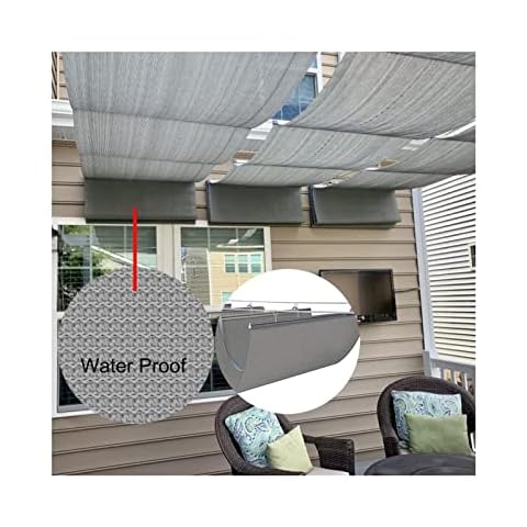 Retractable Wave Shade Sail Waterproof Patio Replacement Awning Roof Canopy Garden Balcony Porch Wire Sliding Pergola Curtains Polyester Fiber 68 Sizes Cover