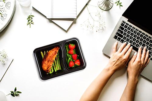 Emerald Living Premium 2 Compartment Meal Prep Container Set. 10 pack of BPA Free Plastic Food Containers with Lids. Food Prep Boxes with Bonus Ebook included. 0.8L