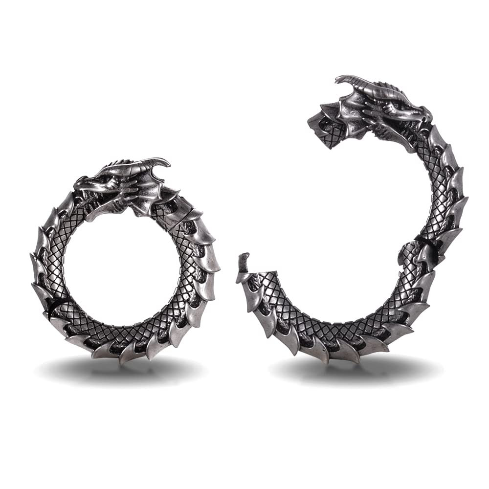 ERKUOO 2PCS Delicate Dragon Type Ear Weights Gauges Hangers for Stretched Dangle Ears Punk Ear Tunnel Plug Taper Ring Expander Earrings Piercings For