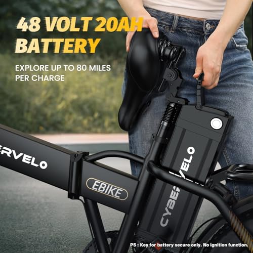 Image of 1000W Folding Electric Bike, 48V 20.8AH Large Removable Battery E-Bike, 30+MPH, 80 Miles Max Range, 20 inch Fat Tire Electric Bike for Adults, Adult Electric Bicycles (RED)
