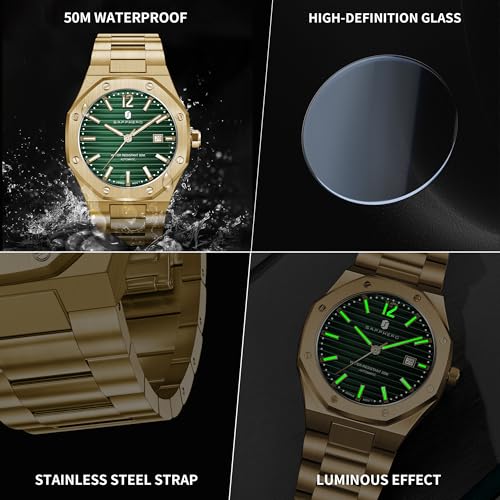 Image of BY BENYAR SAPPHERO Watches for Men 100M Waterproof Chronograph Mens Watch Analog Quartz Movement Wrist Watch Stainless Steel&Leather Strap