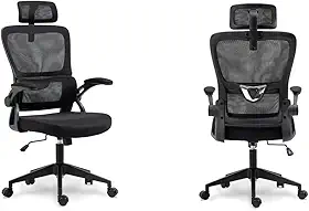 Cadeira de Escritório Presidente Giratória Ergonômica, Com Design Moderno, Estofado Confortável, Apoio Lombar Ajustável, Base Reforçada, Rodízios Silenciosos e Ajuste De Altura (PRETO)