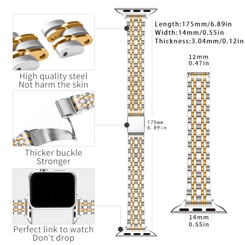 Image of QUNDAXI Slim Watch Band Compatible with Apple Watch 41mm 45mm 42mm 44mm 40mm 38mm Metal Stainless Steel Watchband Suitable for iWatch 11 /10 /9 /8 /7 /6 /5 /4 /3 /2 /1 /SE Series Women Luxury Strap