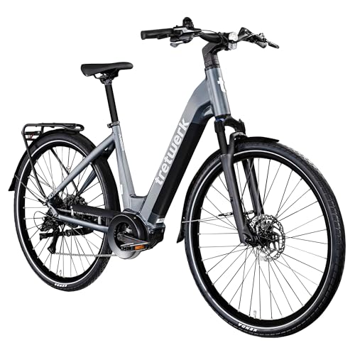 TRETWERK 28 Zoll E-Bike Damen Fahrrad Trekkingbike - Amber - Pedelec Damenfahrrad mit 8 Gang Schaltung - Elektrofahrrad Mittelmotor (anthrazit, 48 cm)