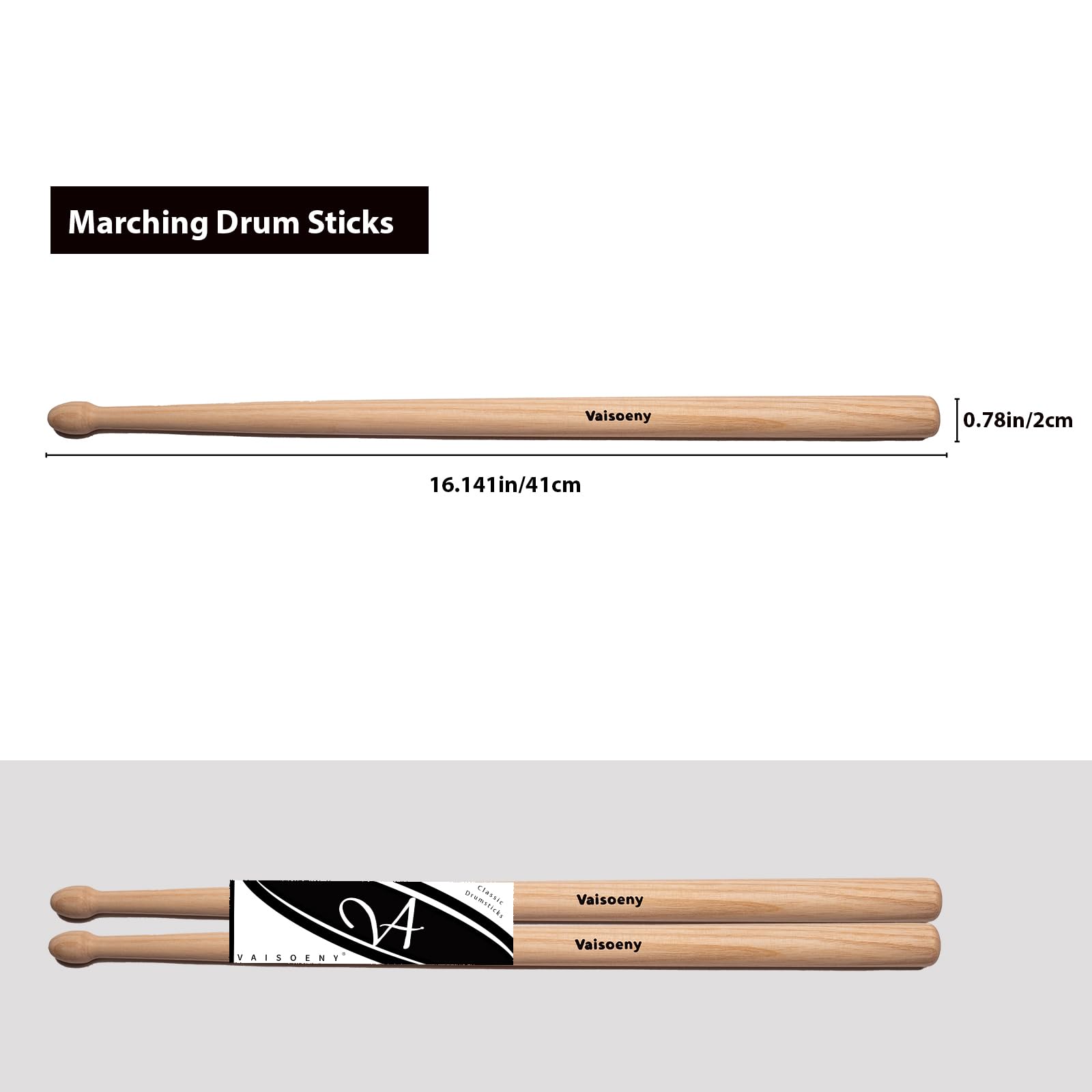 Vaisoeny Marching Drum Sticks, Hickory Marching Snare Drum Sticks - Image 2
