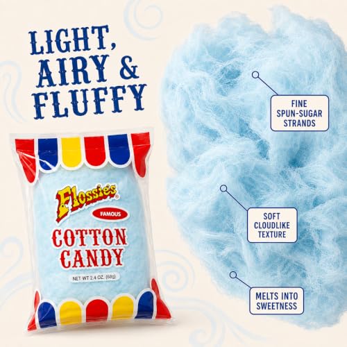 Flossie's Famous Blue-Blueberry Cotton Candy, Flavorful, Light and Fluffy Cotton Candy, Ideal Party Snack for All Ages, 2.4 Ounce (6 Pack) - image 3