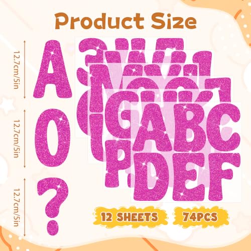 Image of Bulletin Board Letters 74 PCS Glitter Letter Stickers Large 5 Inch, Magenta | 12 Sheets,Alphabet Number Stickers,Self-Adhesive,Sticker Letters for Poster Board,Classroom,Display,Mailbox,Craft,Party Decor