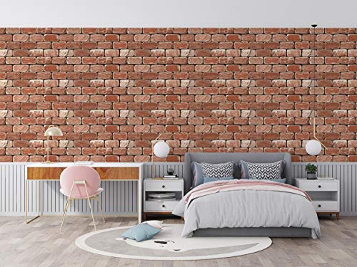 Image of DWELLSINDIA Bricks Self Adhesive Peel and Stick PVC Wallpaper Waterproof, Scratch Resistant, Laminated (41x244 CM, Rusty Red, Glossy)
