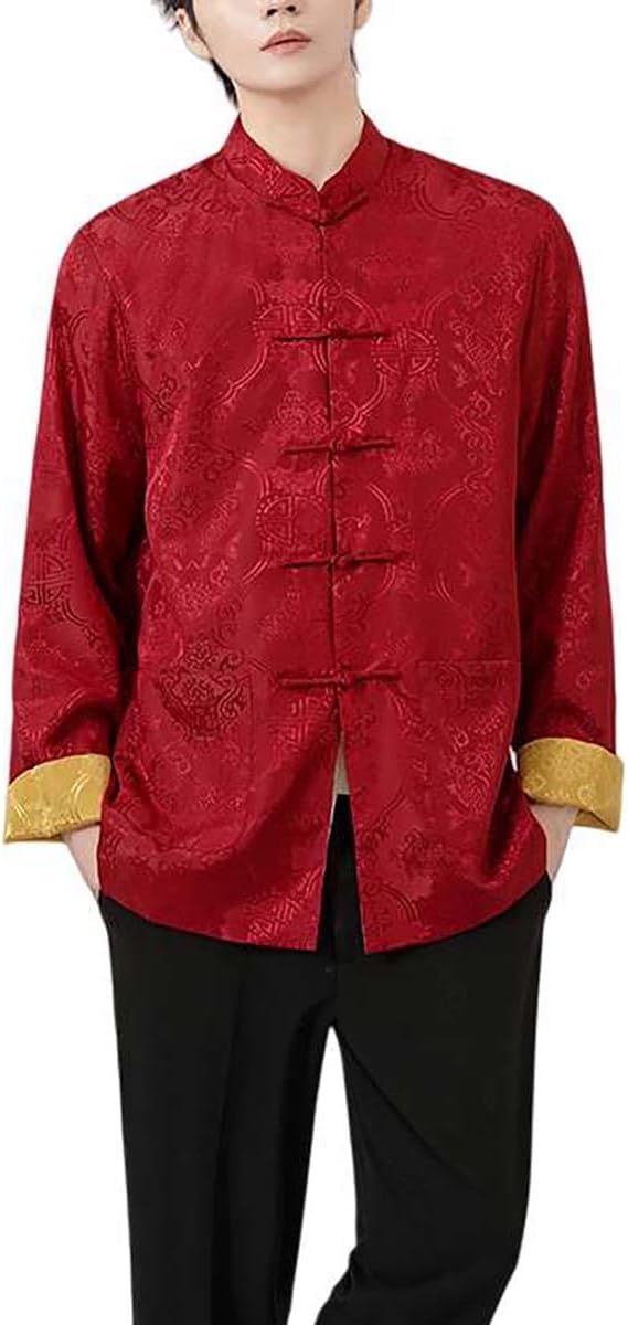 Men's Traditional Chinese Jacket Reversible Frog Button Long Sleeve Tang Jacket Kung Fu Suit Coat