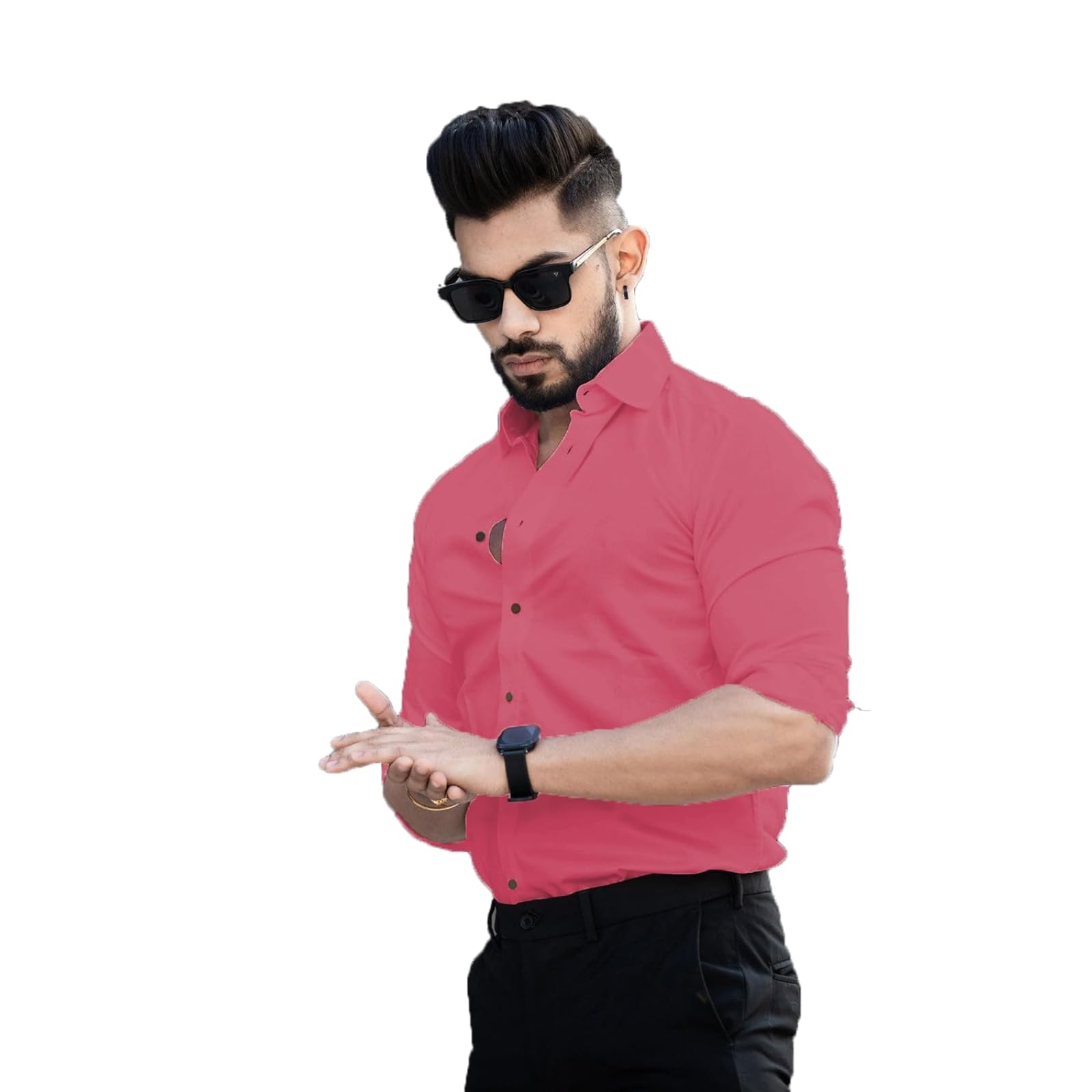 SPINIFY Men's Solid Cotton Casual Regular Long Sleeve Button Down Spread Collar Slim fit S to XL Size Shirt. (602_$Parent)