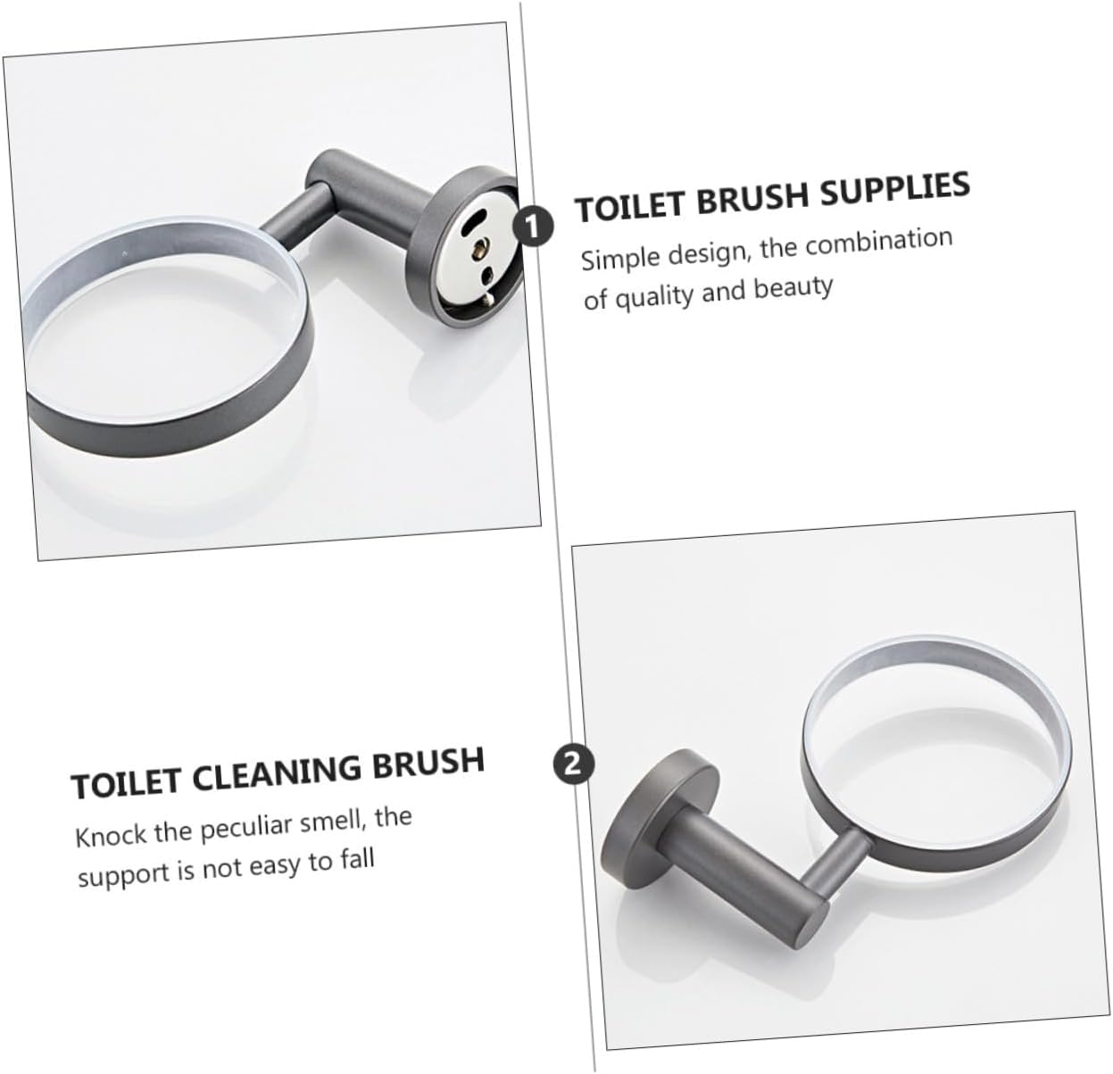 Mikinona Wall-Mounted Long Handle Toilet Brush with Thick Brush Head Handle and Frosted Glass Base for Toilet Cleaning and Odor Prevention